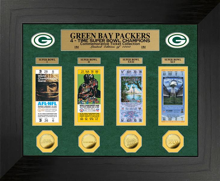 Packers Super Bowl Ticket and Bronze Coin Frame